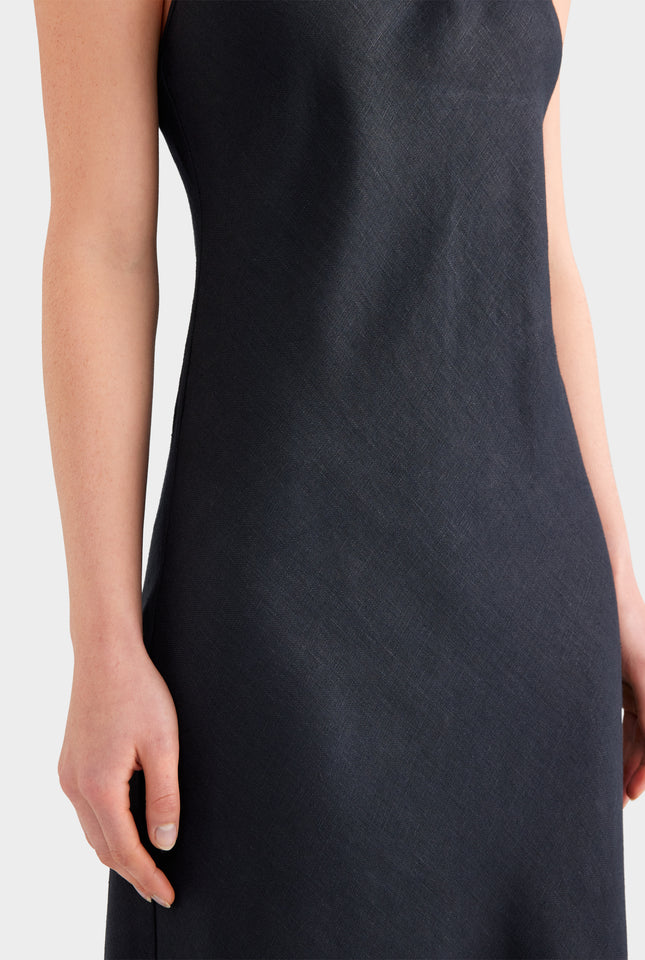 Linen Slip Dress - Black