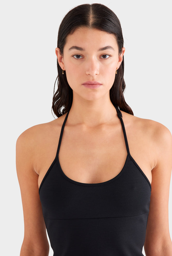 Low Cut Stretch Wool Tank - Black