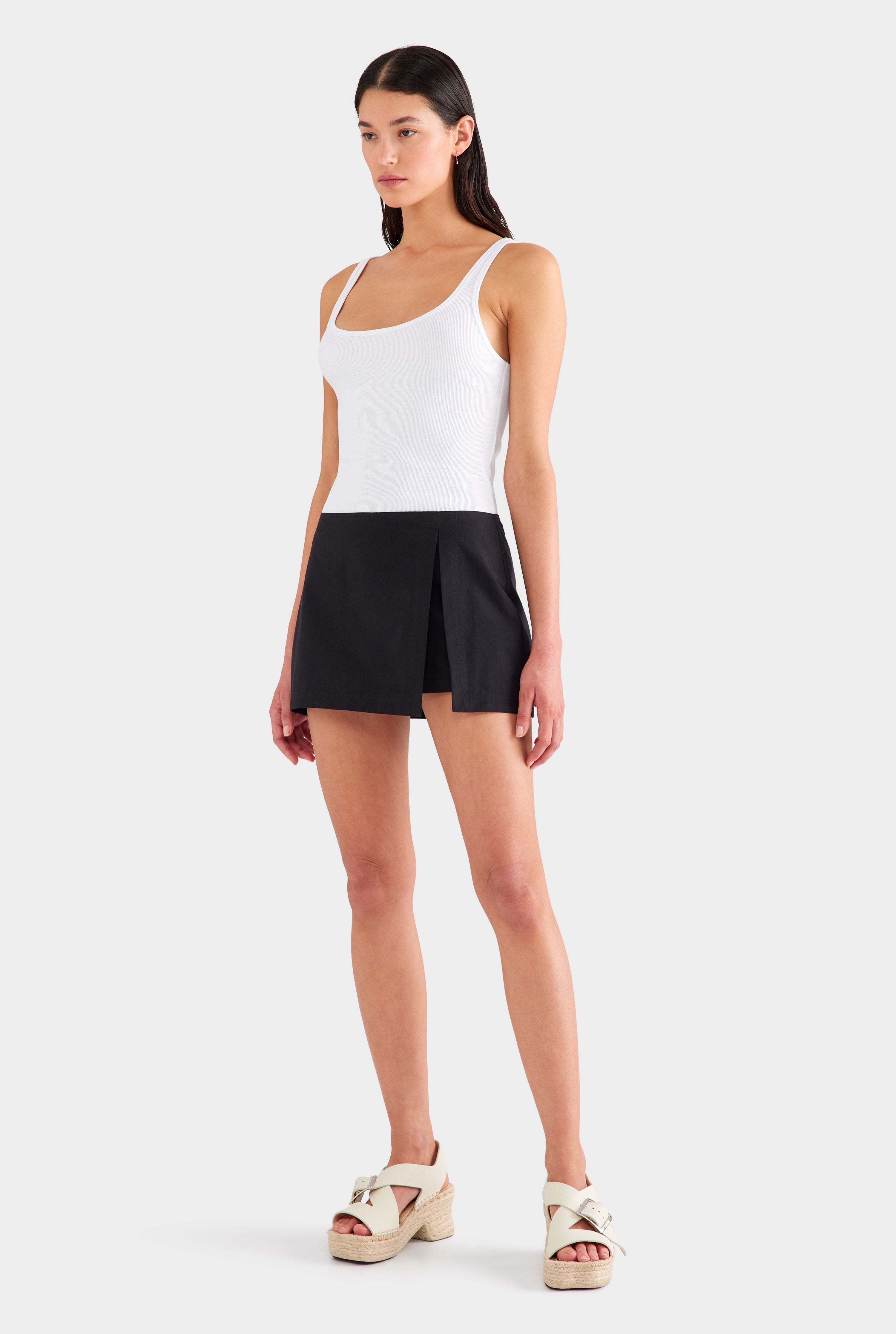 Low Rise Cotton Skort - Black