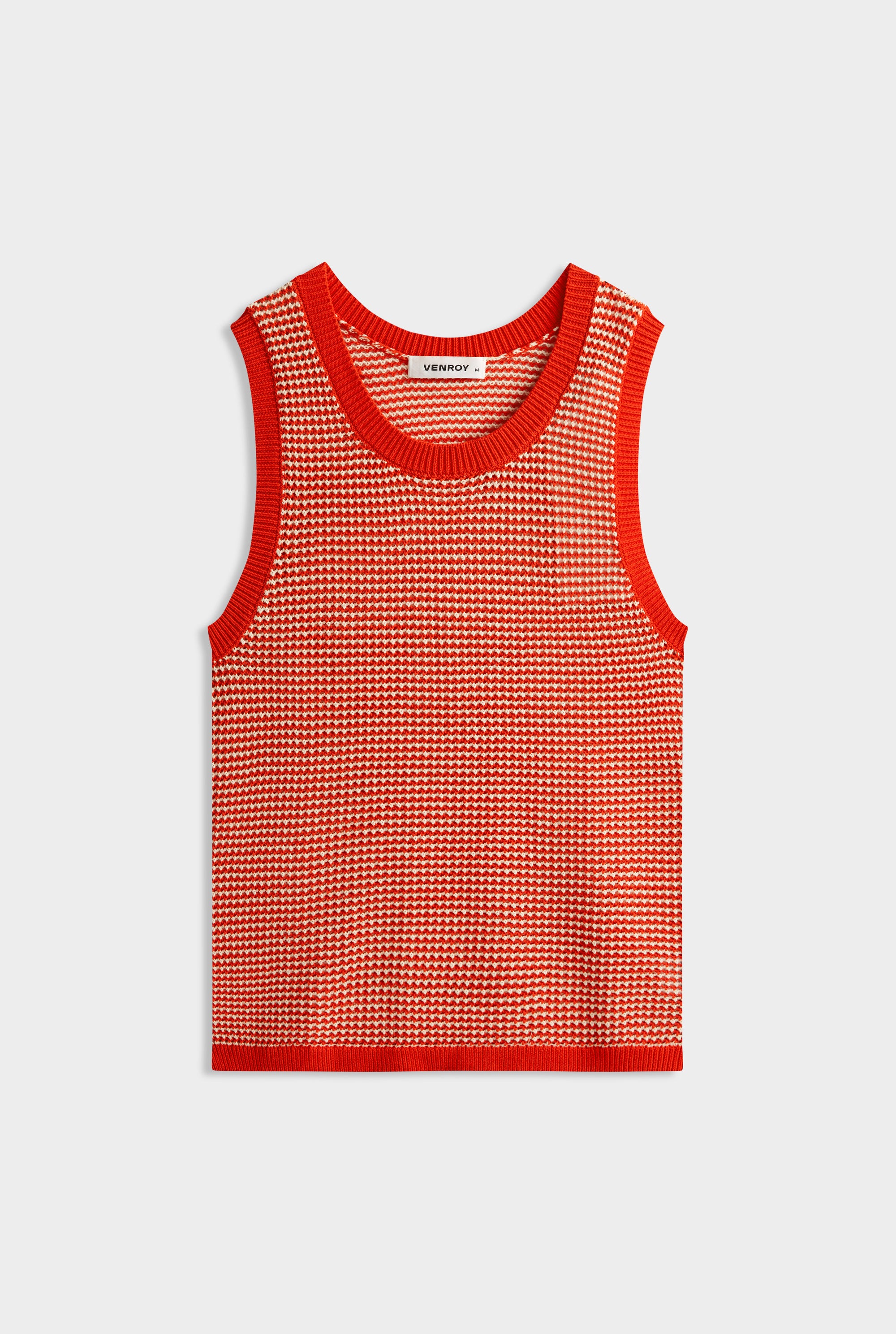 Cotton Crochet Tank -  Bright Red/Off White