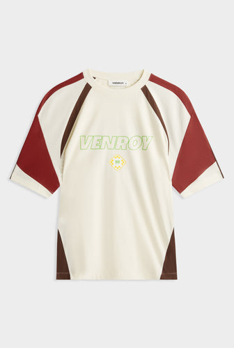 Venroy Rio Panelled Jersey T-Shirt -  Cream/Picante/Cocoa