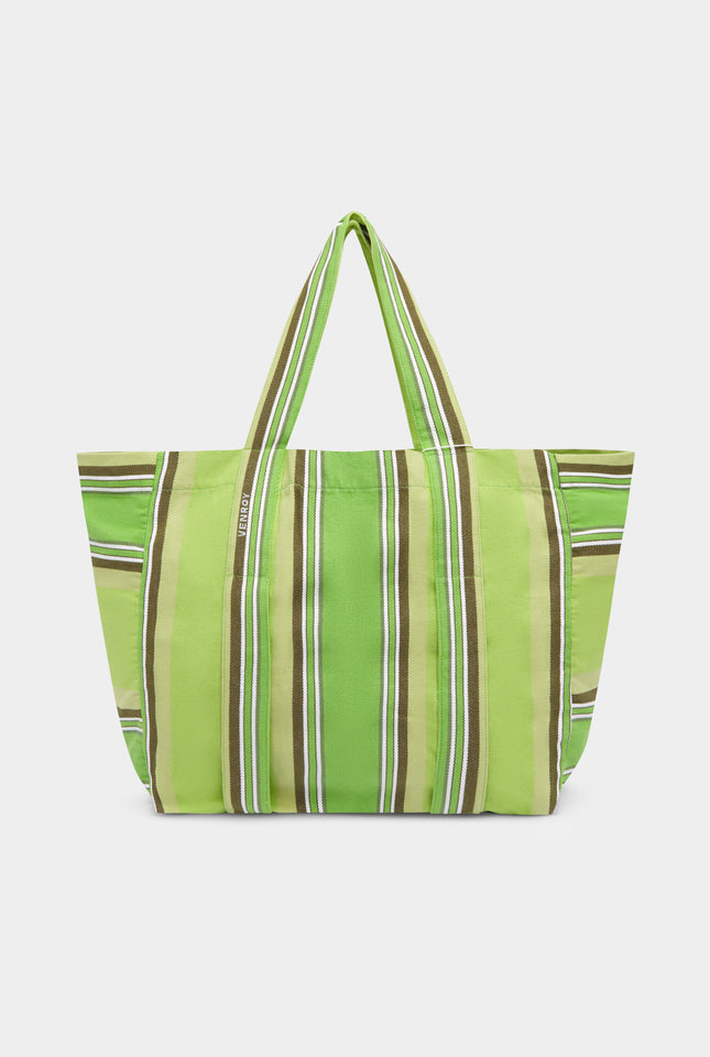 Woven Stripe Beach Tote -  Green Stripe