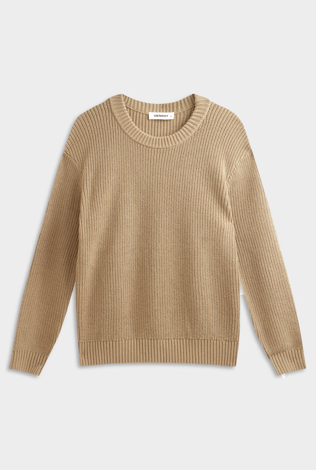 Oversized Cotton Knit Sweater - Light Khaki
