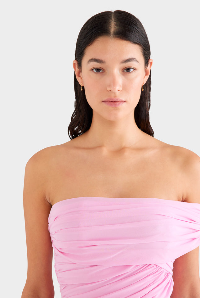 One Shoulder Silk Bandeau Mini Dress - Pink
