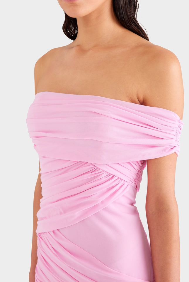 One Shoulder Silk Bandeau Mini Dress - Pink