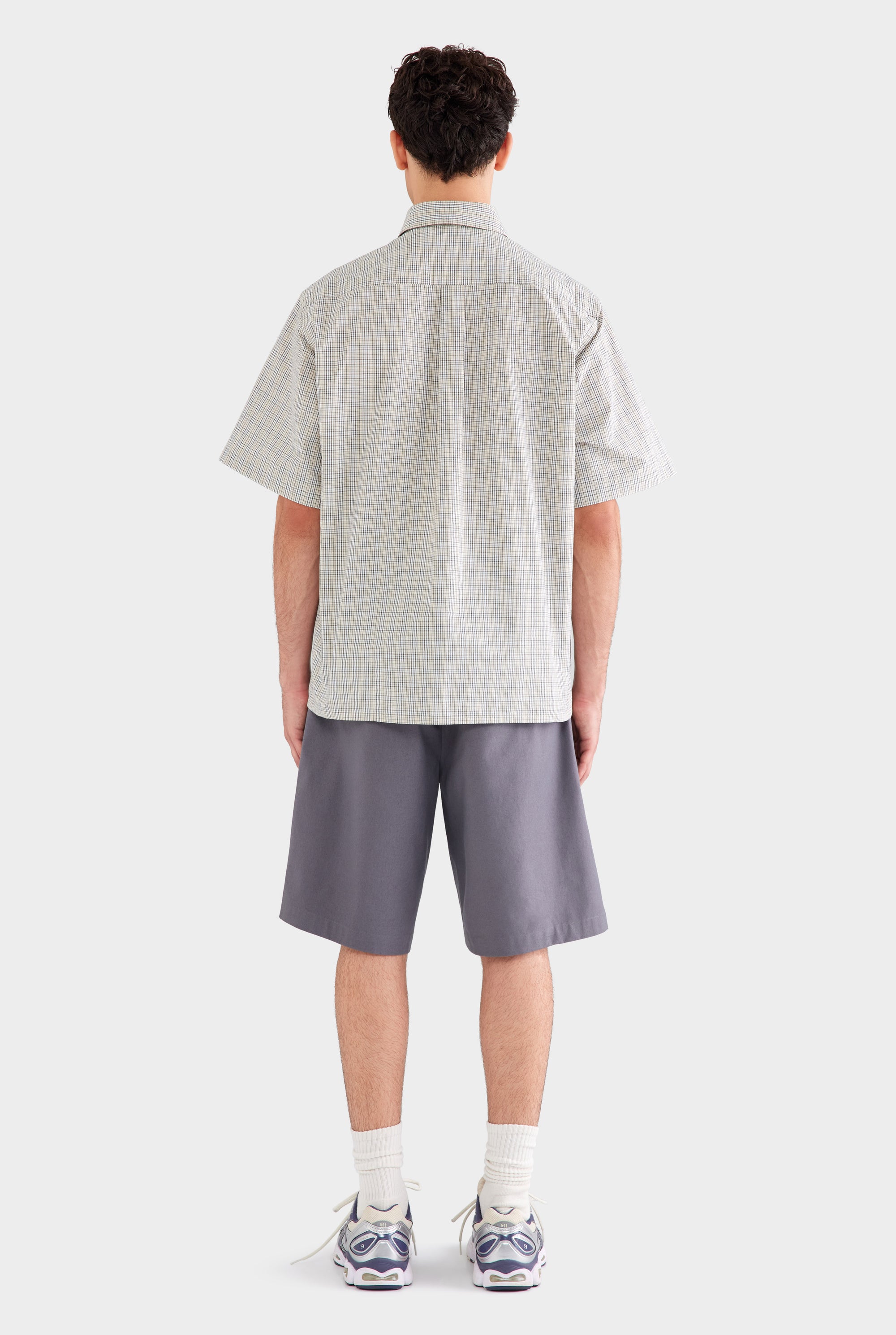 Oversized Cotton Check Short Sleeve Shirt - Beige Check