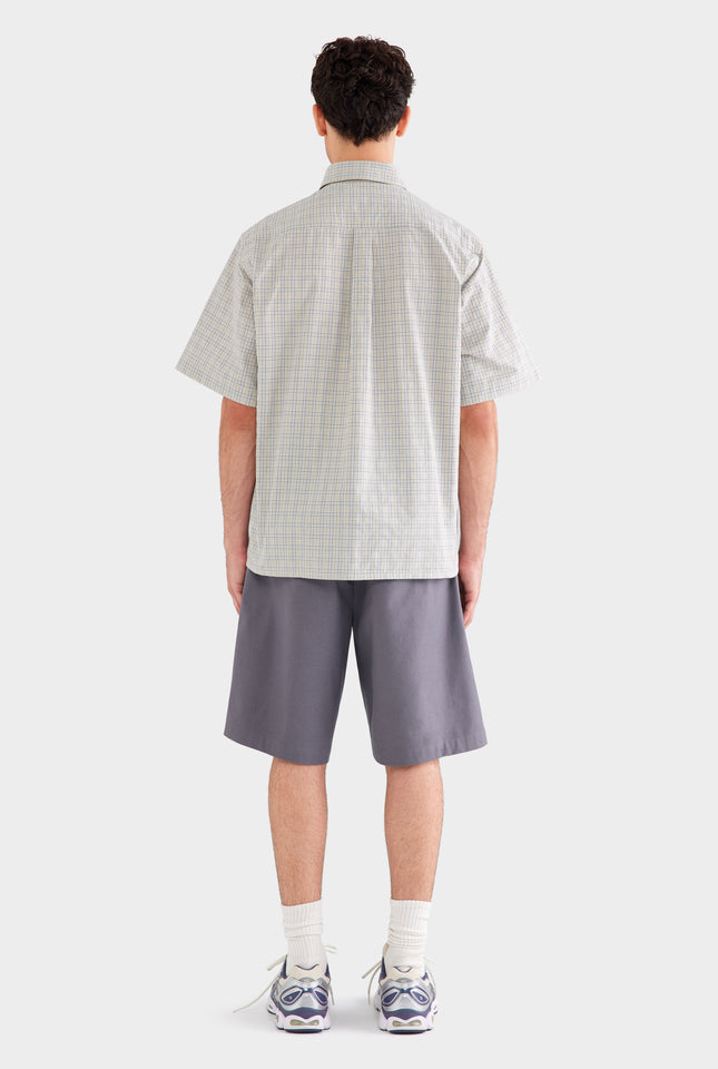 Oversized Cotton Check Short Sleeve Shirt - Beige Check