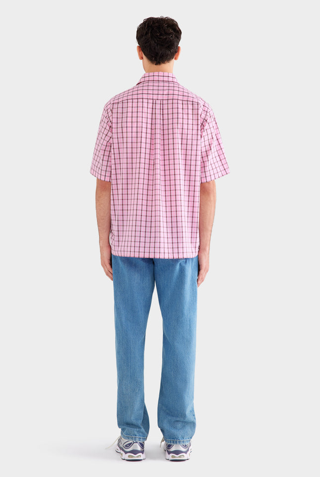 Oversized Cotton Check Short Sleeve Shirt - Pink Check