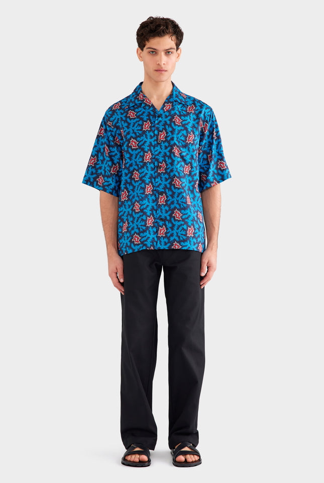 Oversized Fuji Silk Short Sleeve Shirt - Blue/Red BAM