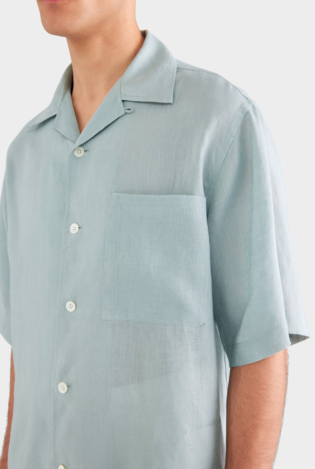Oversized Linen Short Sleeve Shirt - Arctic Blue