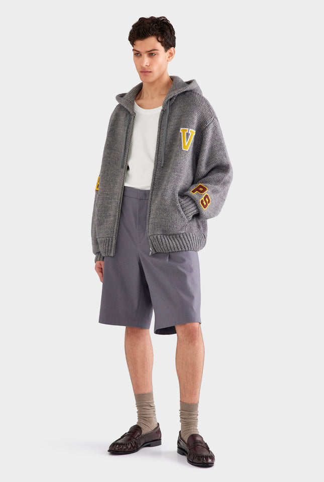 Oversized Wool Zip Knit Hoodie - Dark Grey Marl