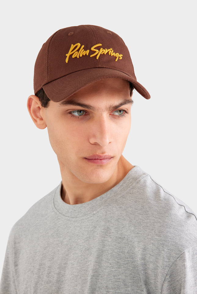 Palm Springs Cotton Logo Cap - Chocolate/Yellow Gold