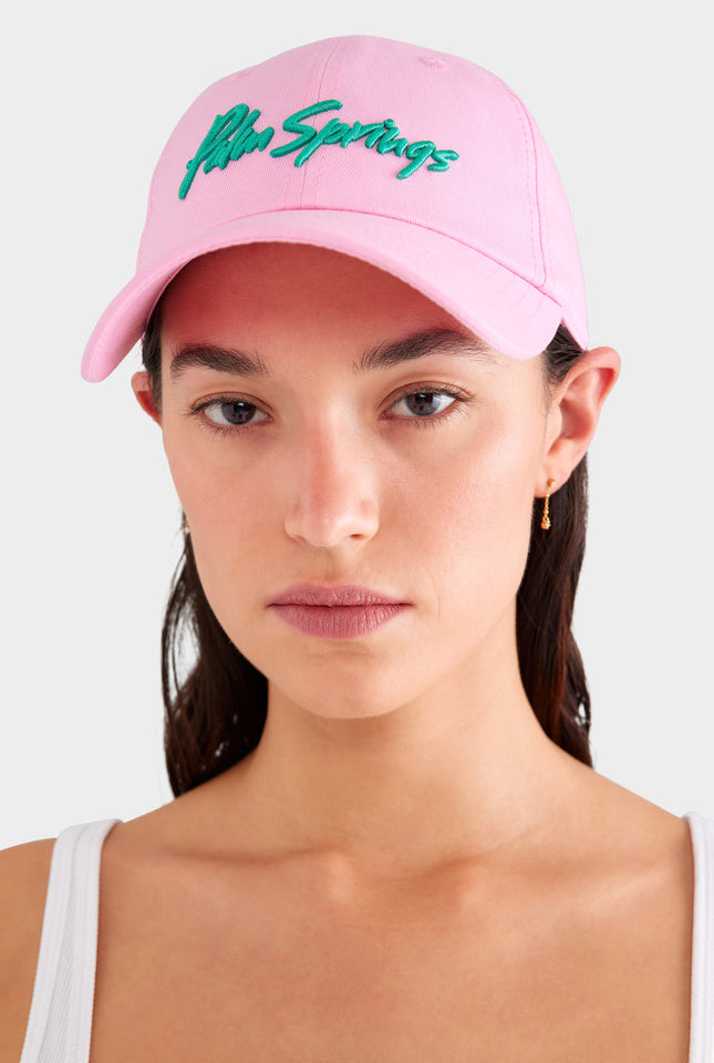 Palm Springs Cotton Logo Cap - Pink/Jade Green
