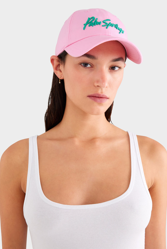 Palm Springs Cotton Logo Cap - Pink/Jade Green