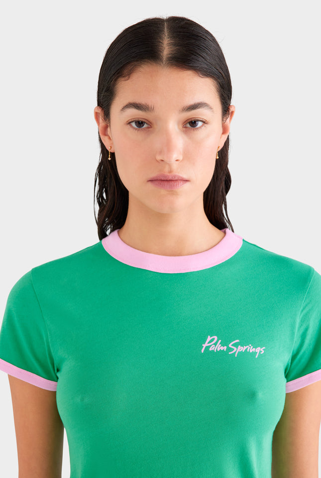 Palm Springs Lightweight Cotton Baby Tee - Jade Green/Pink