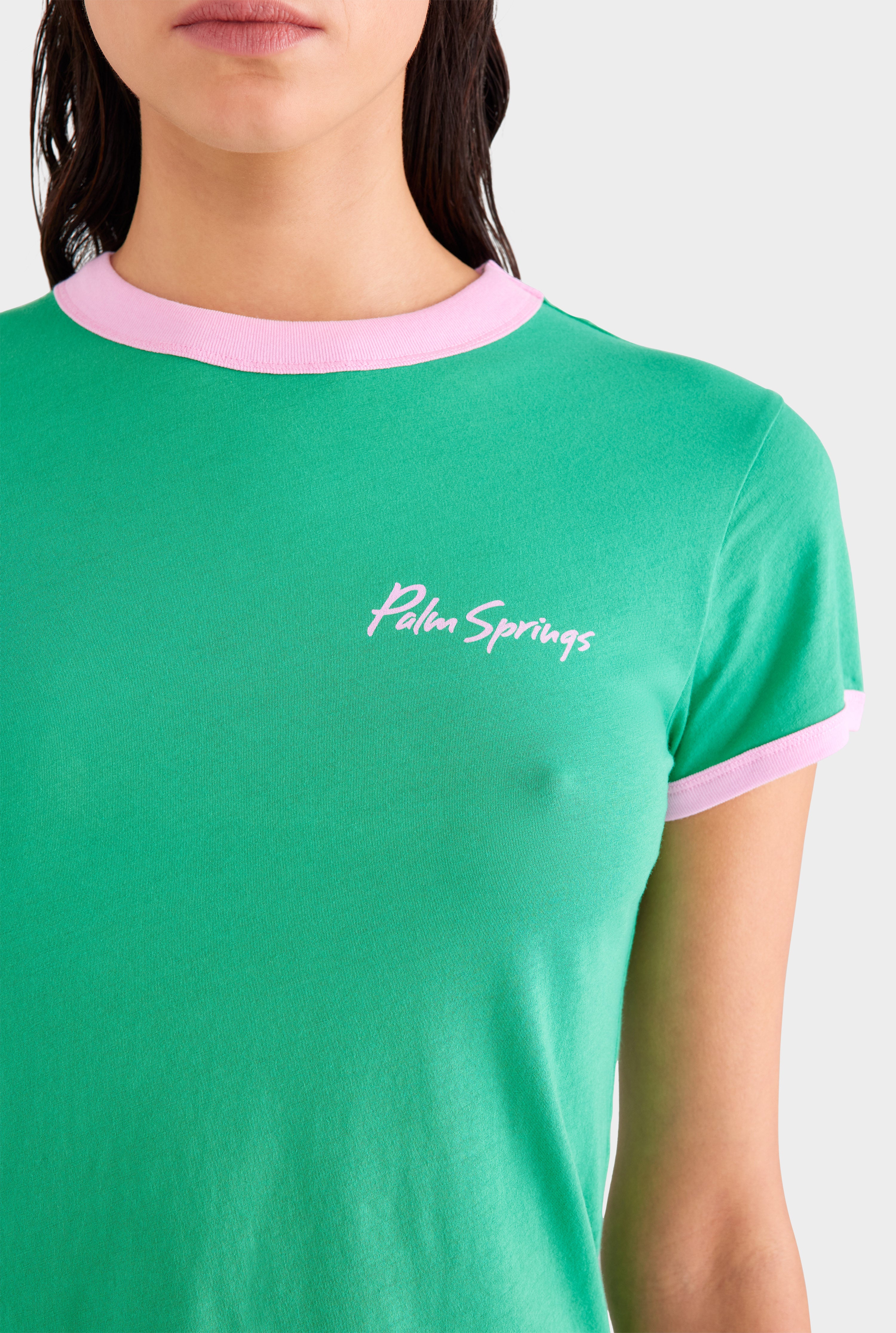 Palm Springs Lightweight Cotton Baby Tee - Jade Green/Pink