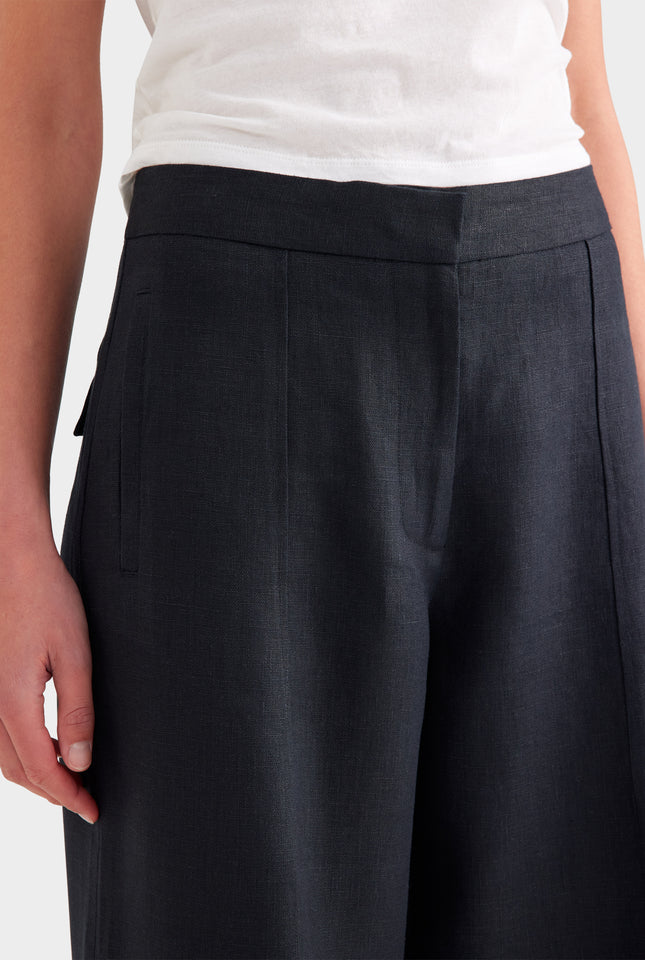 Panelled Linen Pant - Black