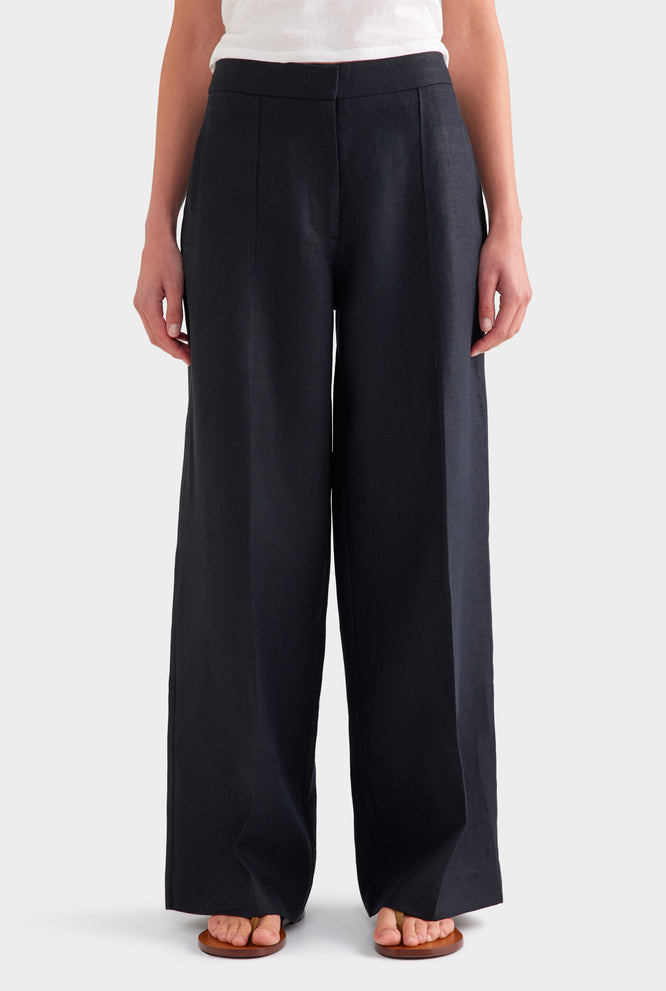Panelled Linen Pant - Black