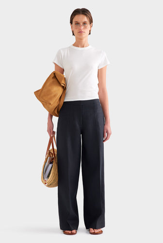 Panelled Linen Pant - Black