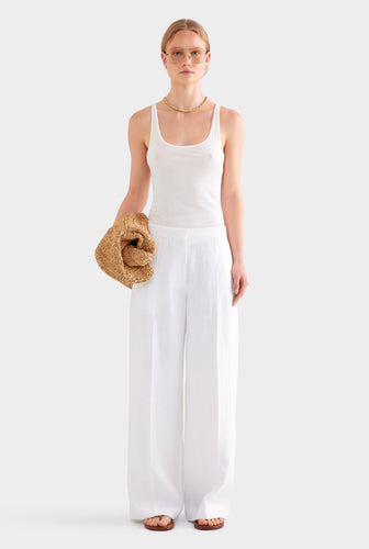 Panelled Linen Pant - White