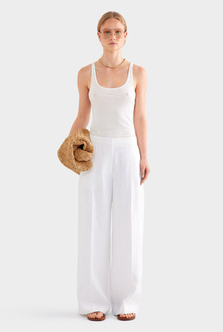 Panelled Linen Pant - White