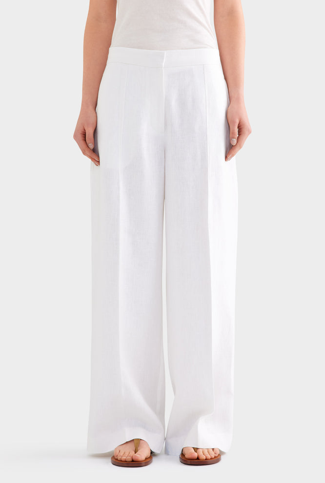 Panelled Linen Pant - White