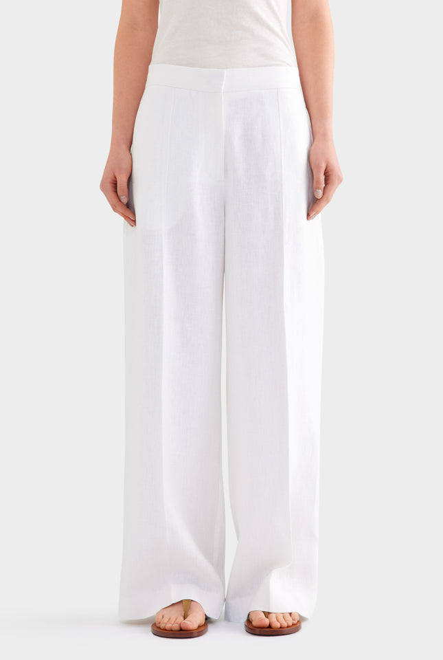 Panelled Linen Pant - White