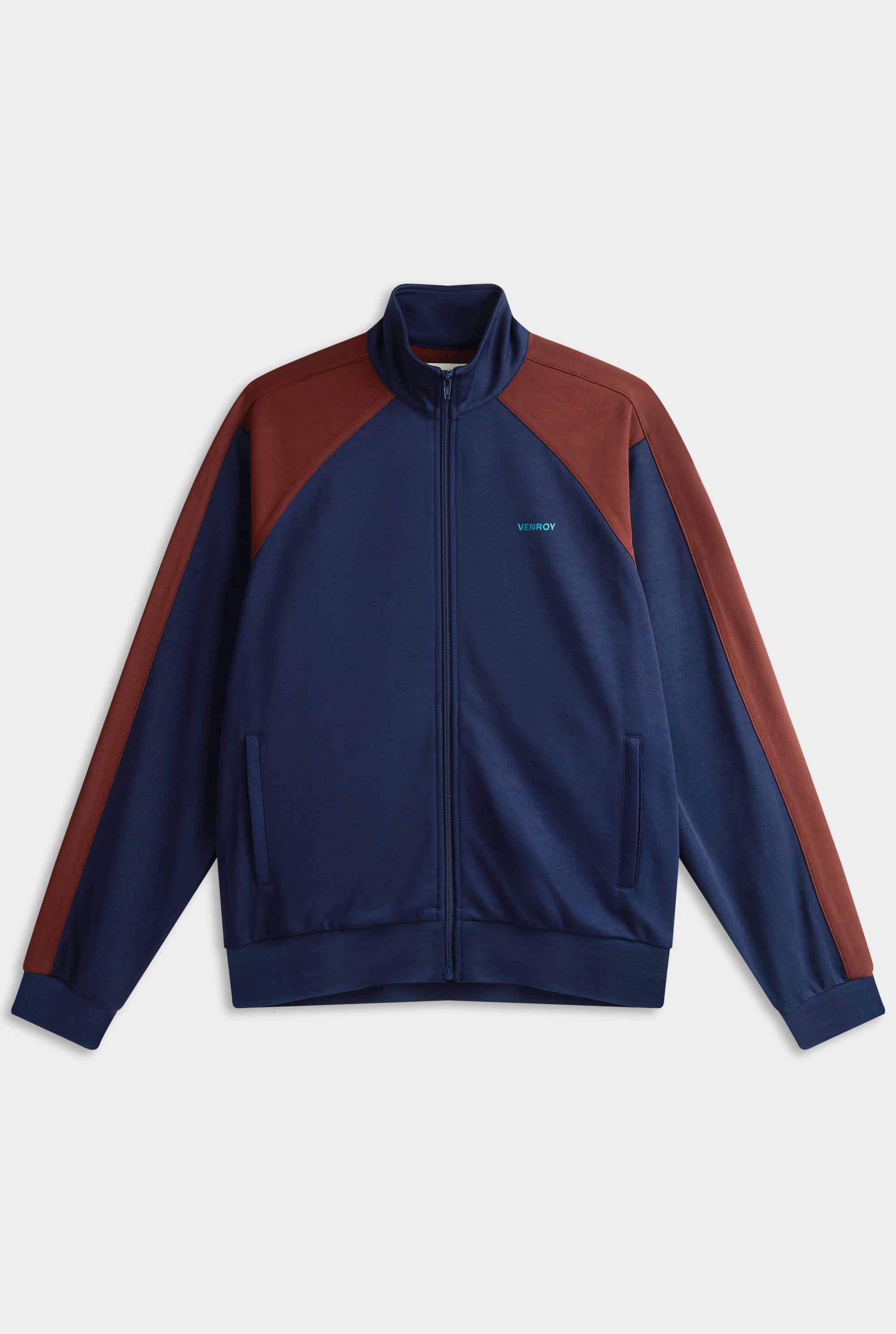Jersey Zip Track Jacket - Navy Blue/Chocolate