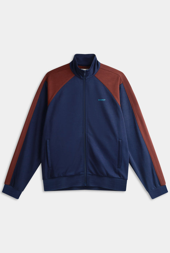 Jersey Zip Track Jacket - Navy Blue/Chocolate