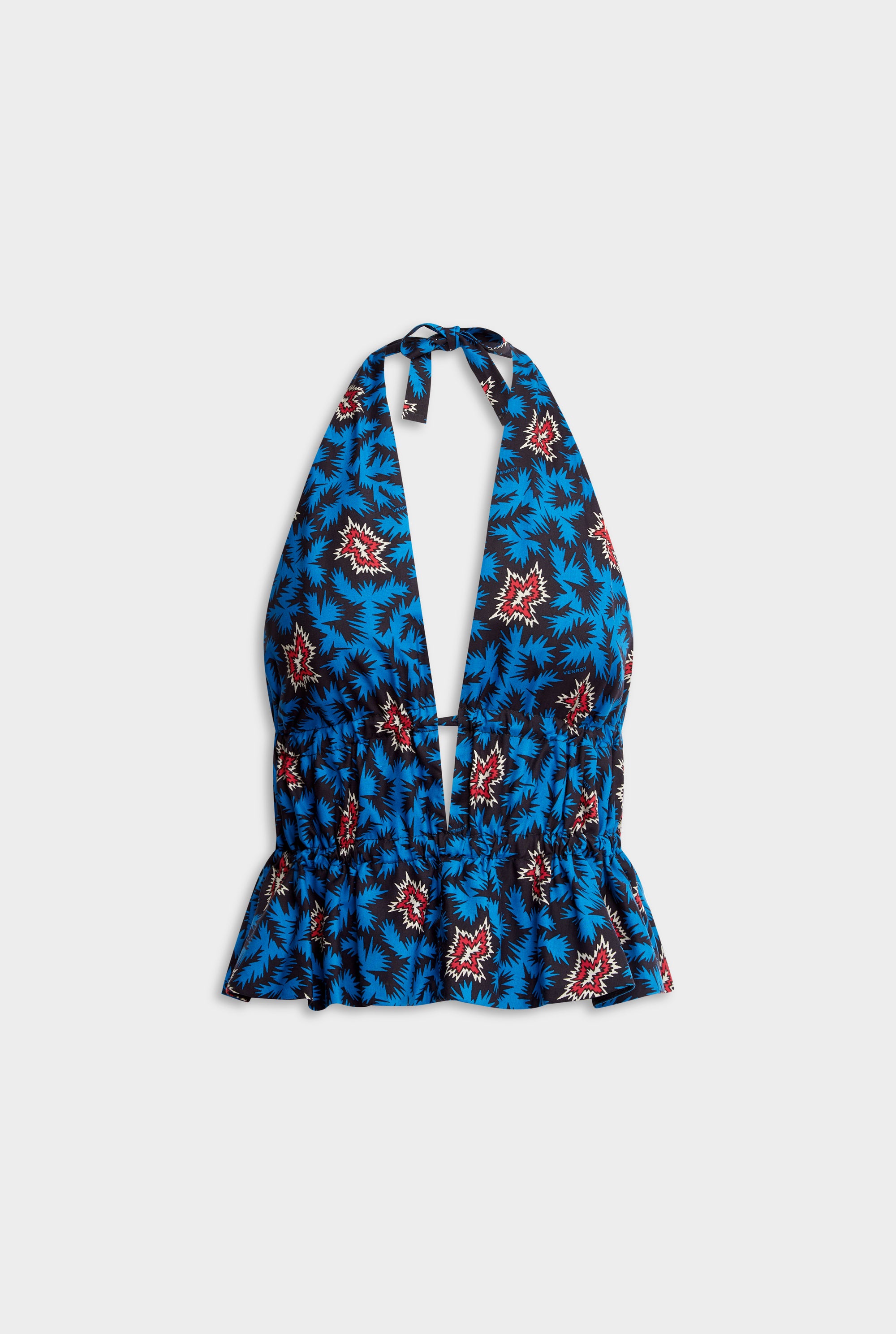 Printed Silk Halter Top - Blue/Red BAM