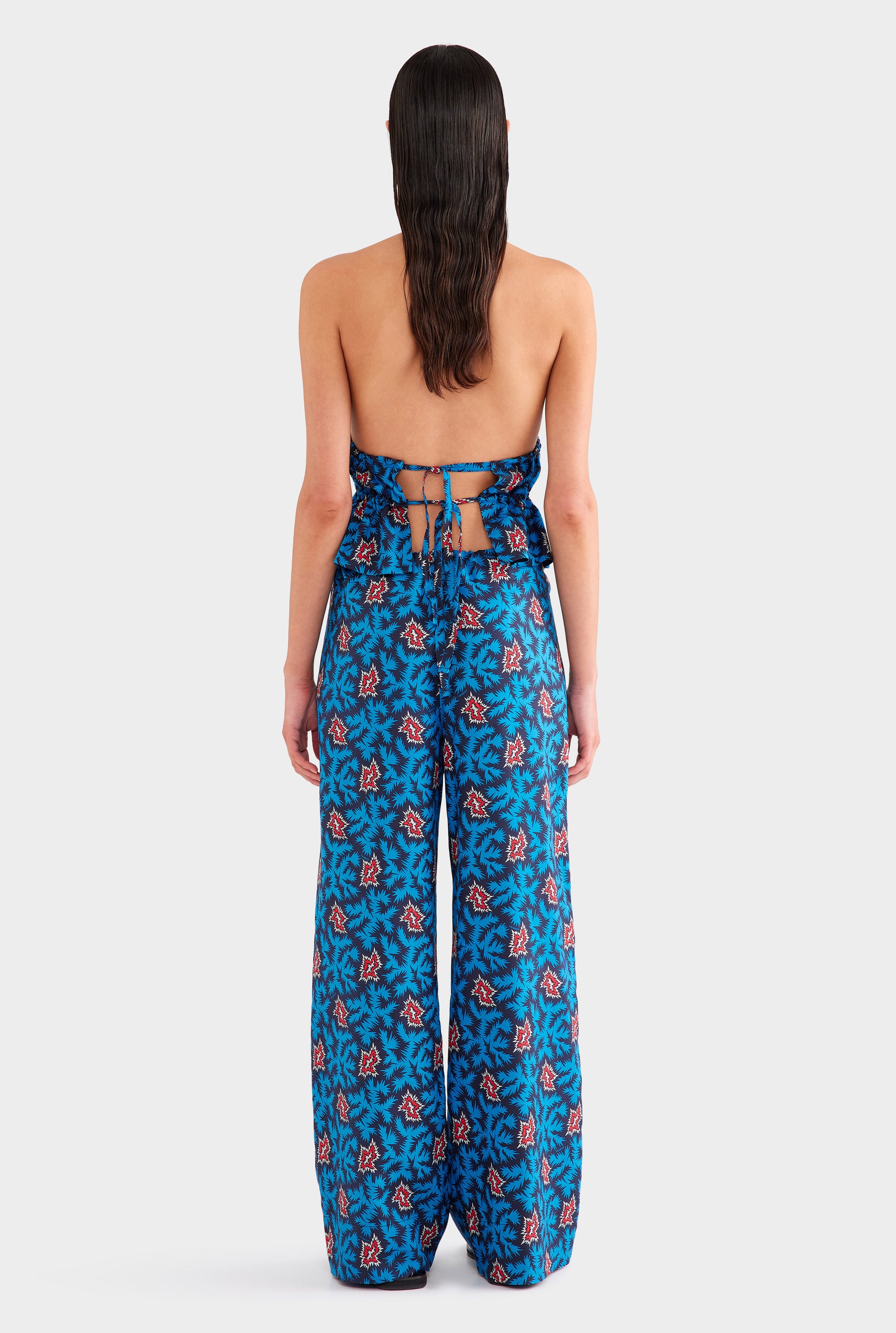 Printed Silk Halter Top - Blue/Red BAM