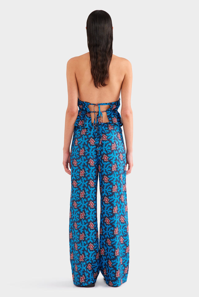 Printed Silk Halter Top - Blue/Red BAM
