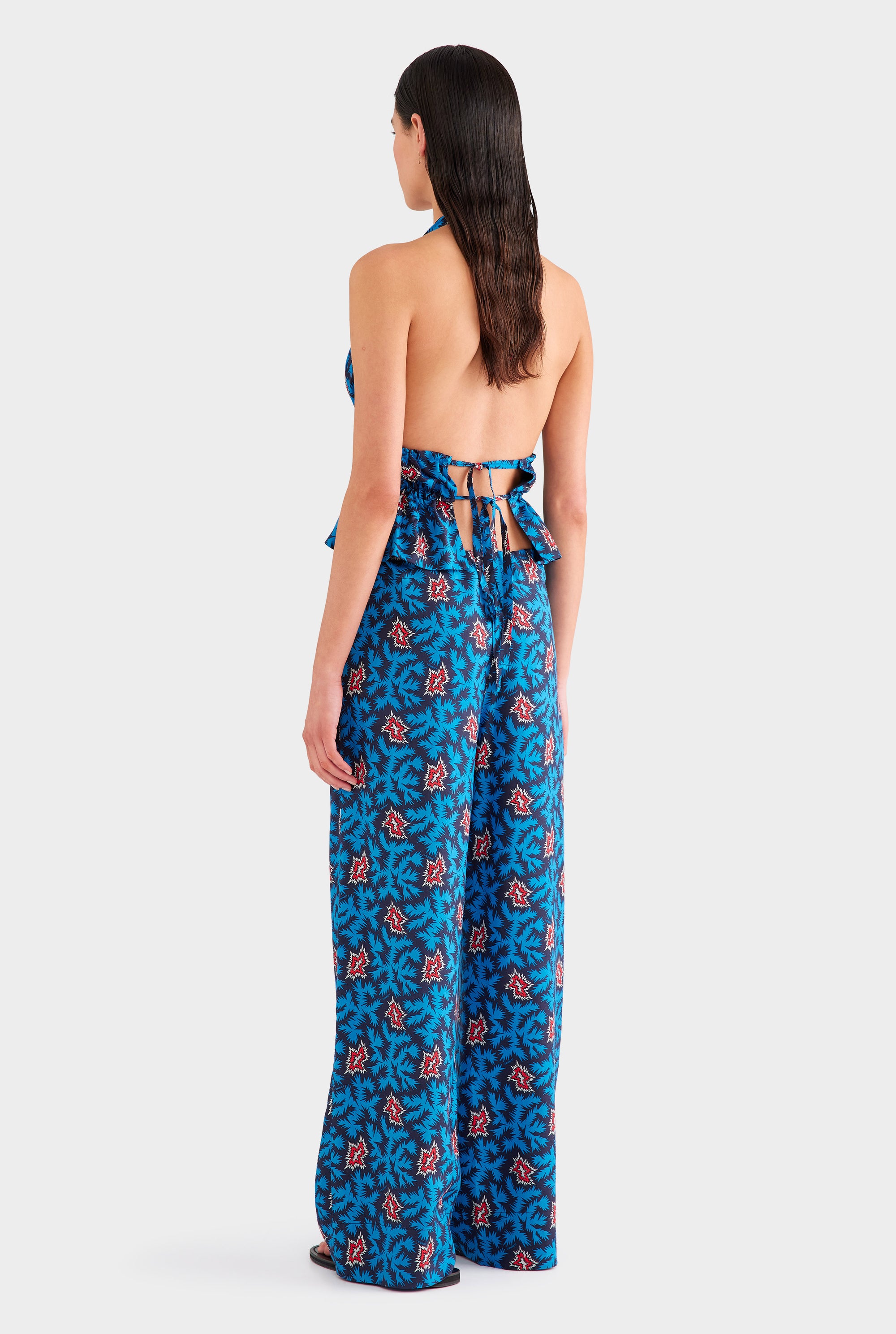 Printed Silk Paperbag Pant - Blue/Red BAM