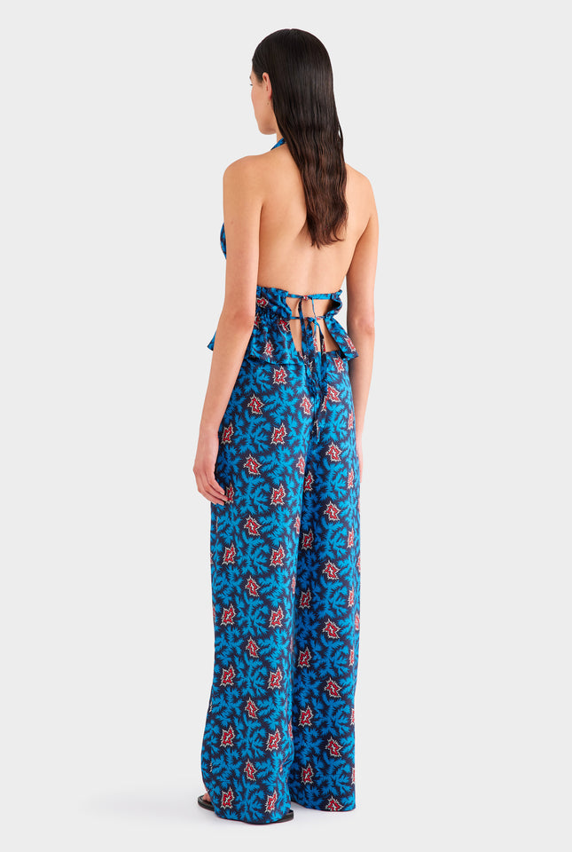Printed Silk Paperbag Pant - Blue/Red BAM
