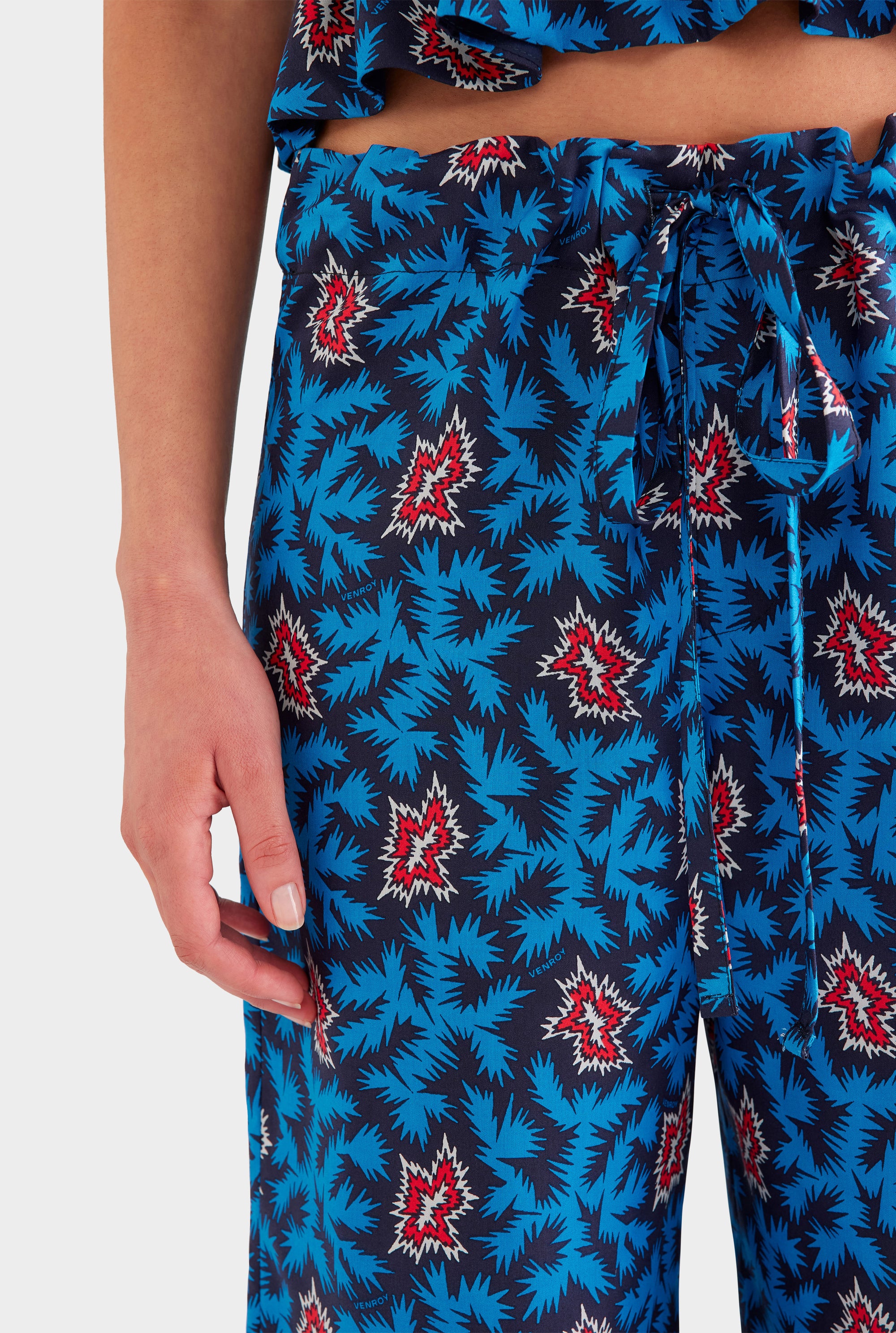 Printed Silk Paperbag Pant - Blue/Red BAM
