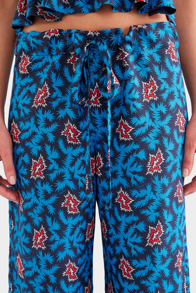 Printed Silk Paperbag Pant - Blue/Red BAM