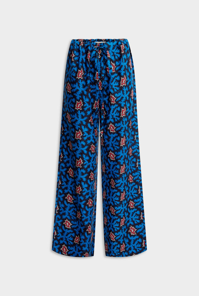 Printed Silk Paperbag Pant - Blue/Red BAM