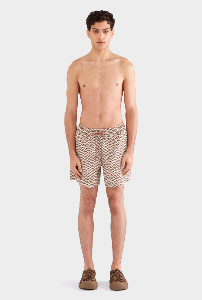 Printed Swim Short - Pale Aqua/Peach/Chocolate V Monogram