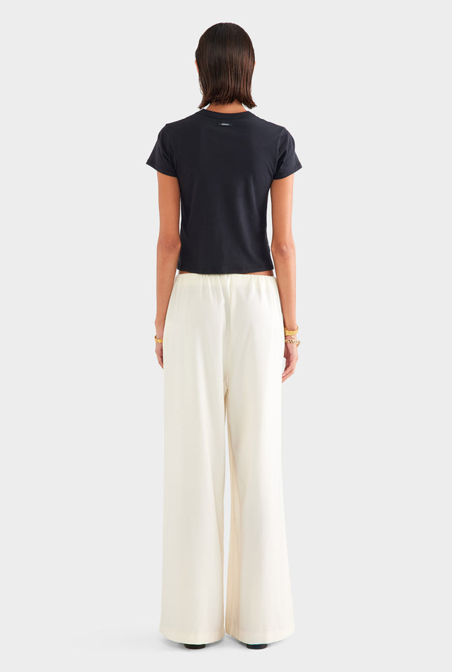 Relaxed Wool Wide Leg Trouser - Cream