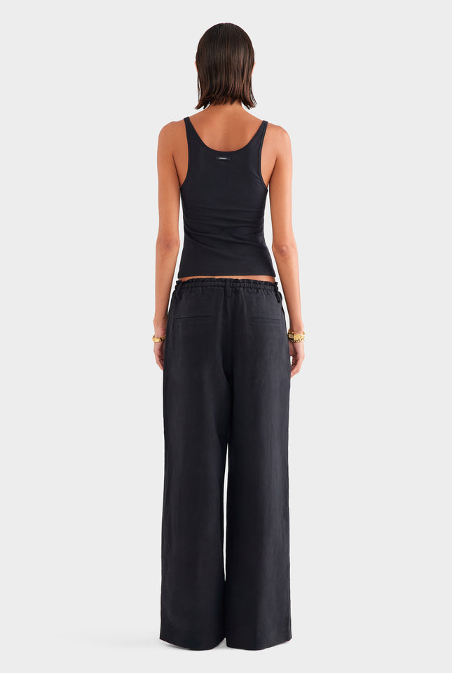 Silk Linen Paperbag Pant - Black