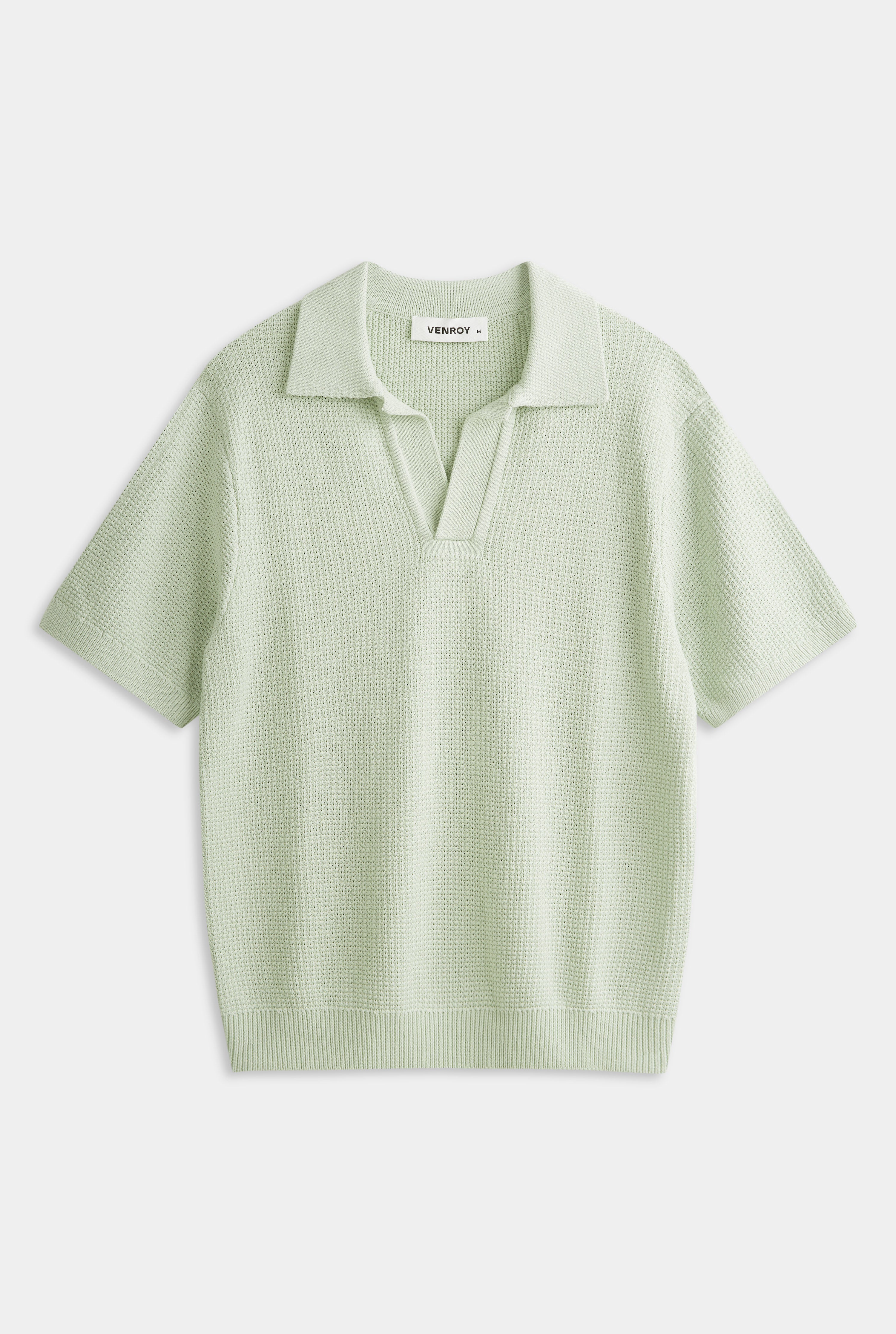 Relaxed Cotton Knit Open Neck Polo - Pale Aqua