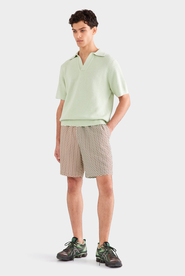 Relaxed Cotton Knit Open Neck Polo - Pale Aqua