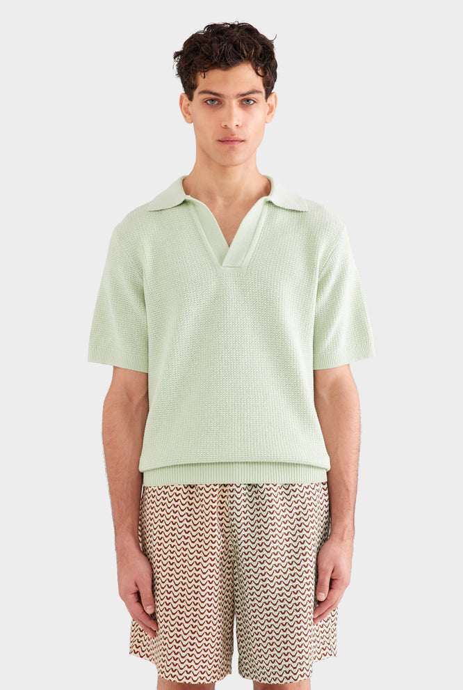 Relaxed Cotton Knit Open Neck Polo - Navy Blue