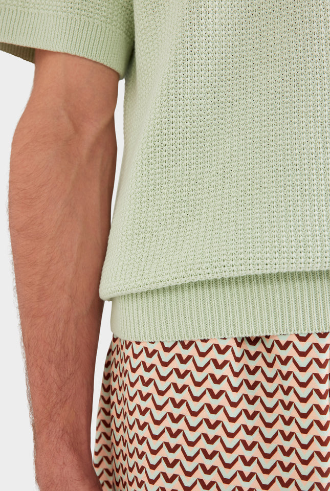 Relaxed Cotton Knit Open Neck Polo - Pale Aqua