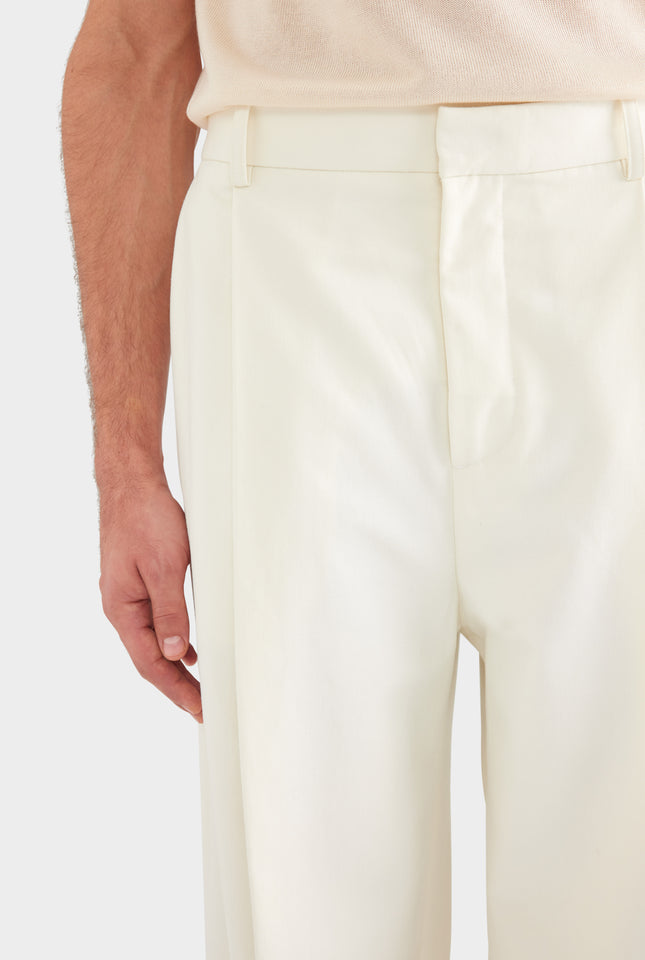 Relaxed Pleated Cotton Twill Trouser - Cream