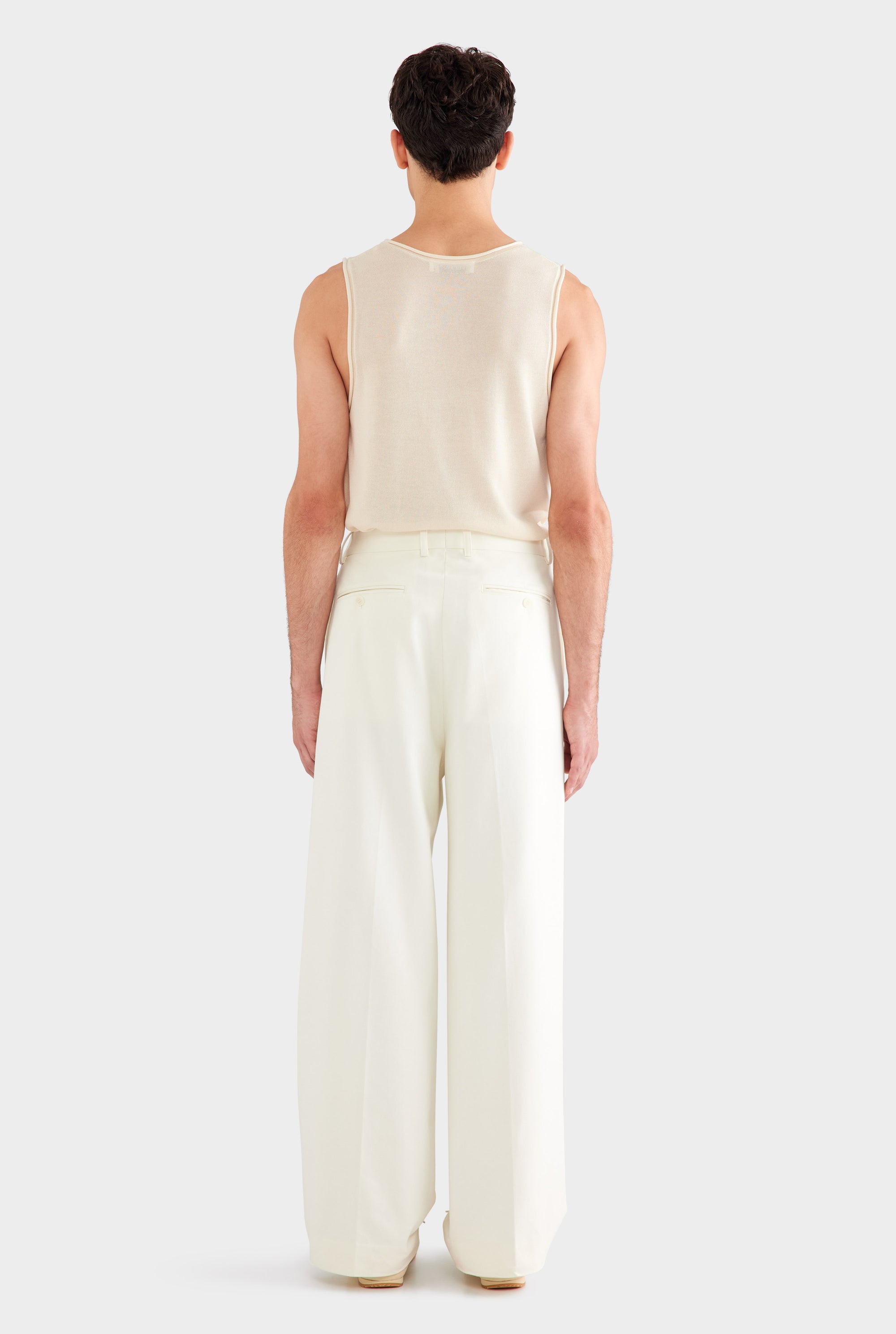 Relaxed Pleated Cotton Twill Trouser - Cream