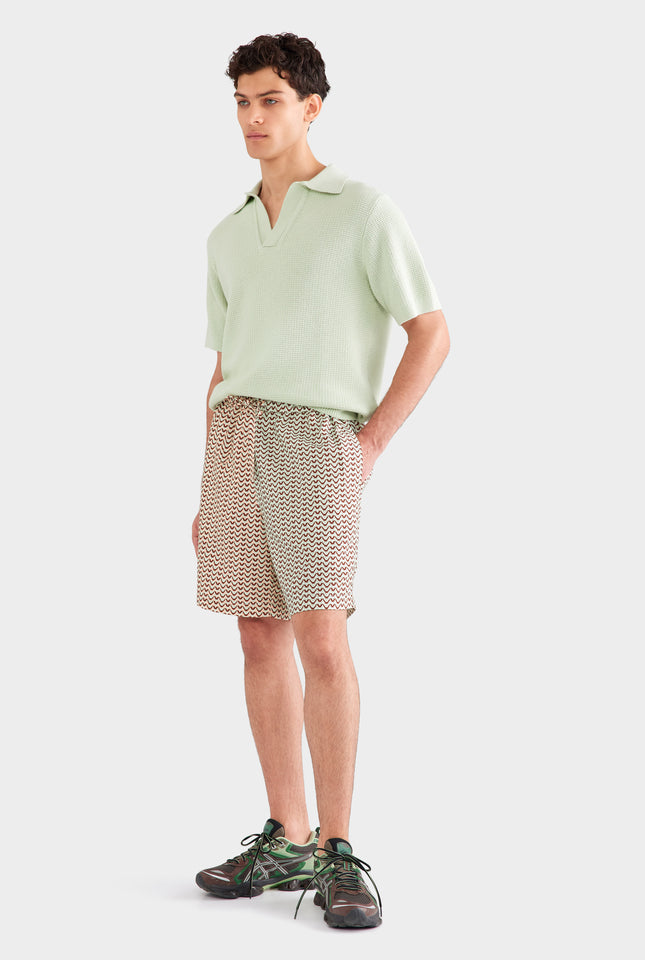 Relaxed Tencel Bermuda Short - Pale Aqua/Peach Spliced V Monogram