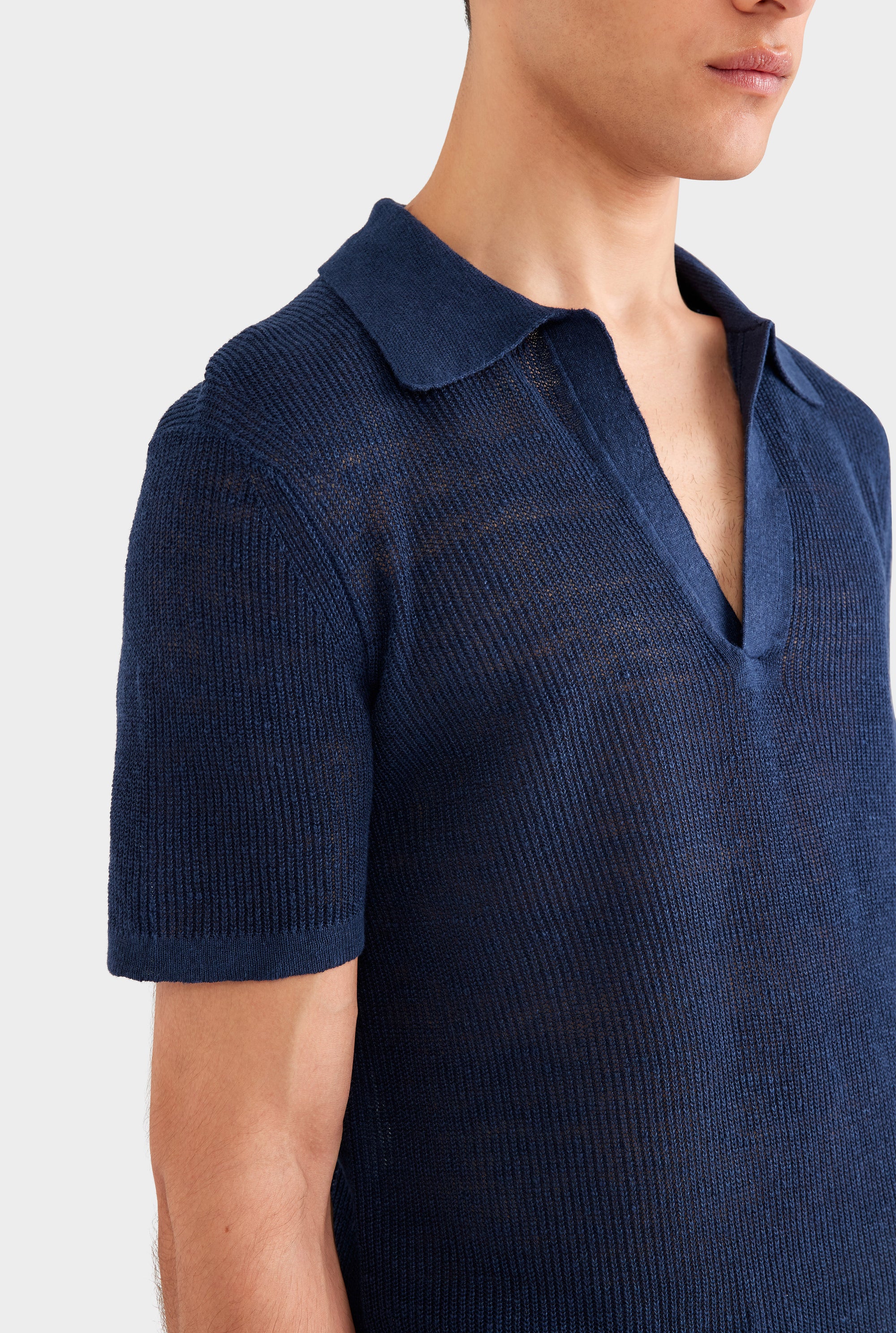 Rib Knit Open Neck Polo 2.0 - Navy