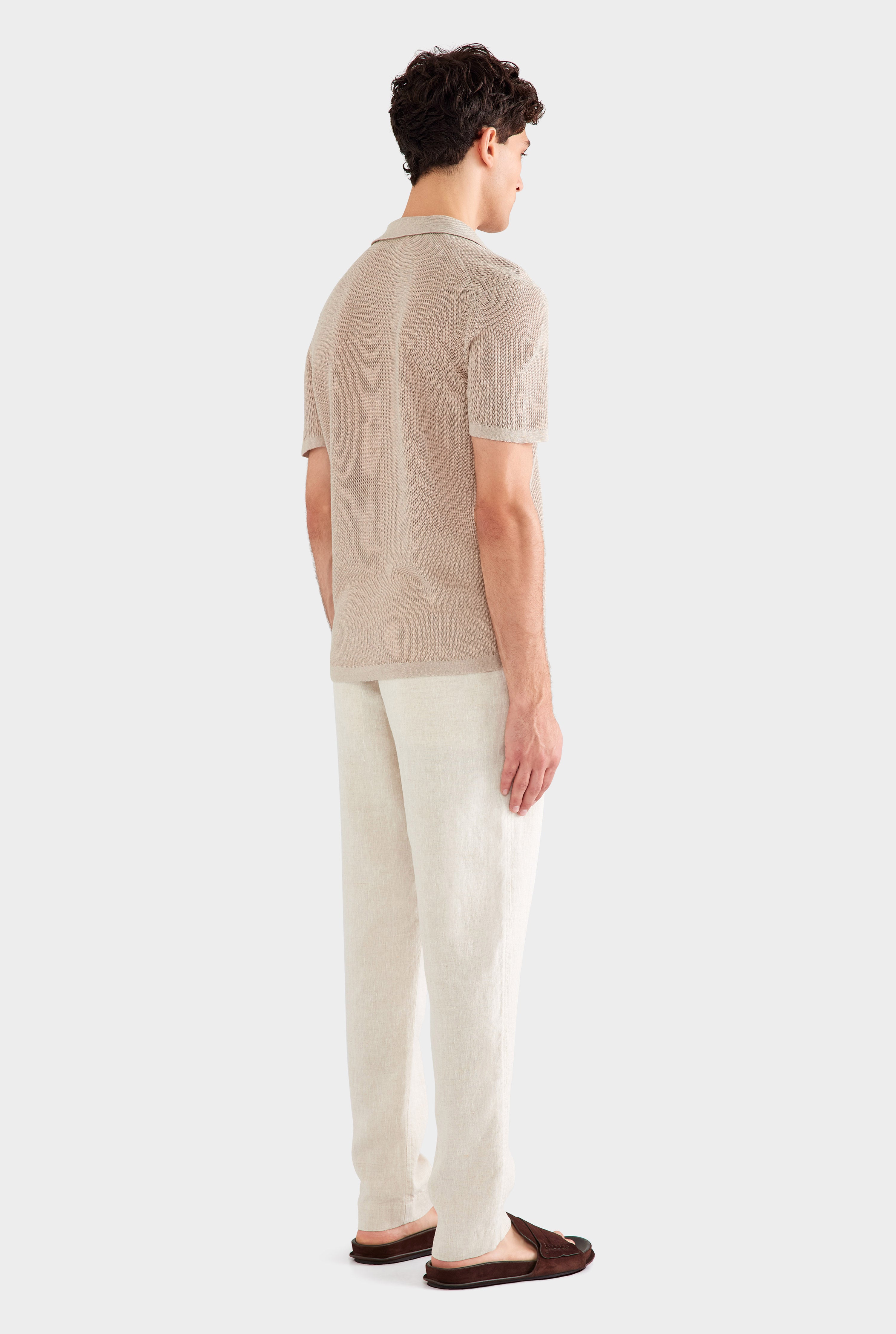 Rib Knit Open Neck Polo 2.0 - Taupe