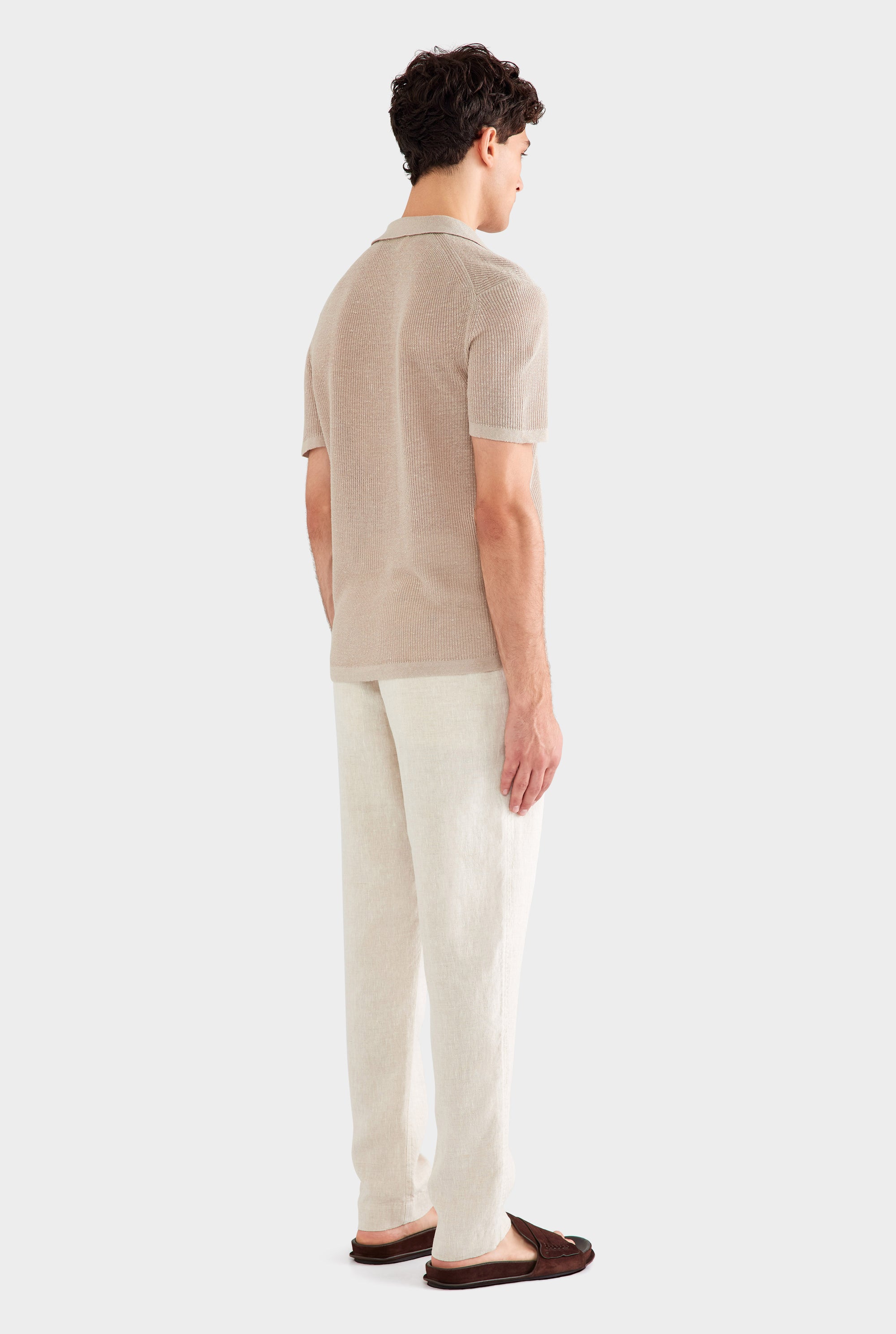 Rib Knit Open Neck Polo 2.0 - Taupe